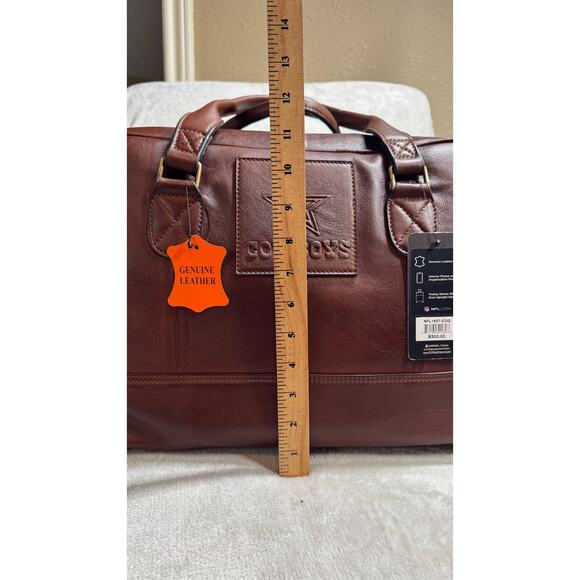 NFL Dallas Cowboys Brown Genuine Leather Weekender Duffel Bag New With Tags - Picture 14 of 16